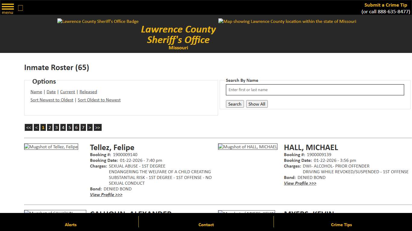 Inmate Roster - Current Inmates Booking Date Descending - Lawrence County Sheriff MO